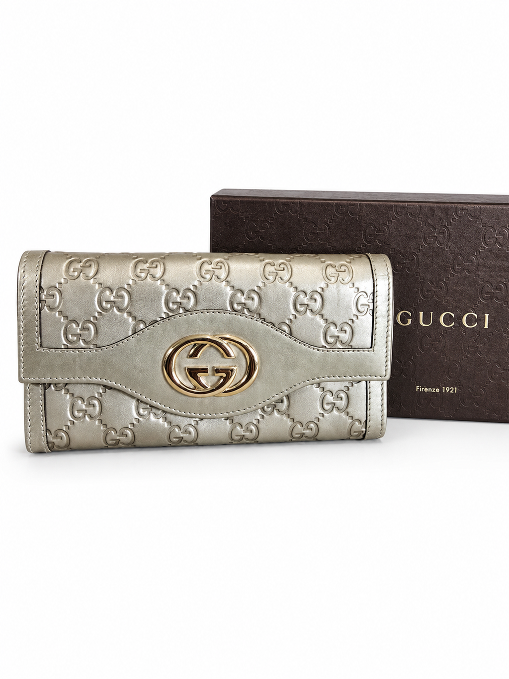 Gucci Interlocking G Continental Long Wallet — Champagne Guccissima