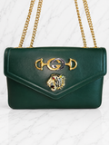 Gucci Medium Leather Rajah Crossbody Bag Green Gold Hardware