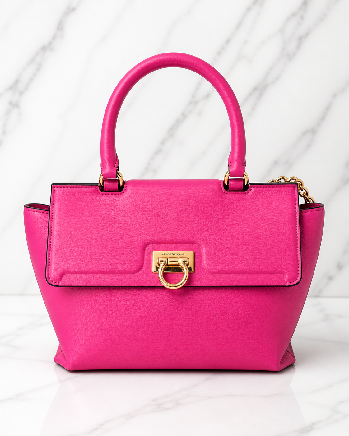 Salvatore Ferragamo Trifolio Large Leather Two Way Bag in Pink and Gold
