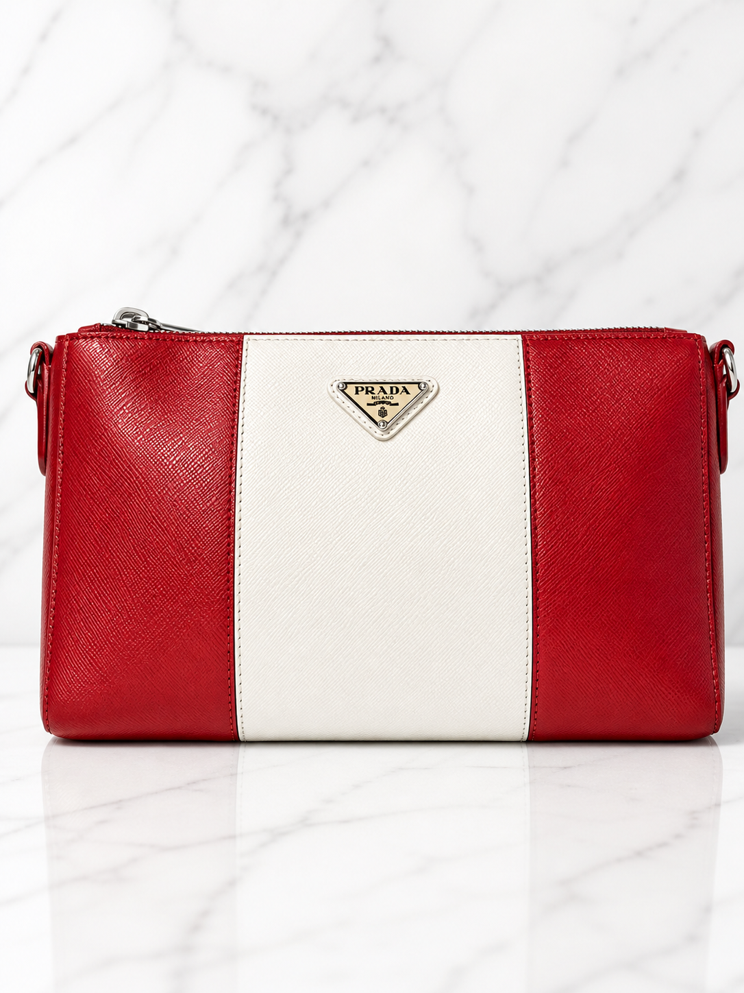 Prada Saffiano Lux Crossbody — Red & White