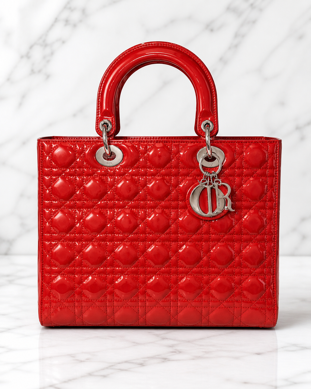 Christian Dior Patent Cannage Large Lady Dior — Red-Orange