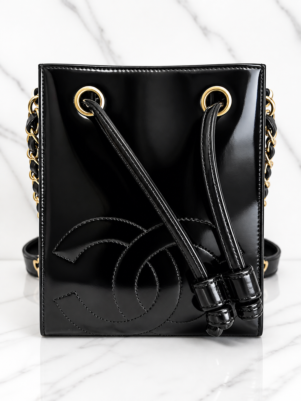 Chanel Black Patent Leather Bucket Bag