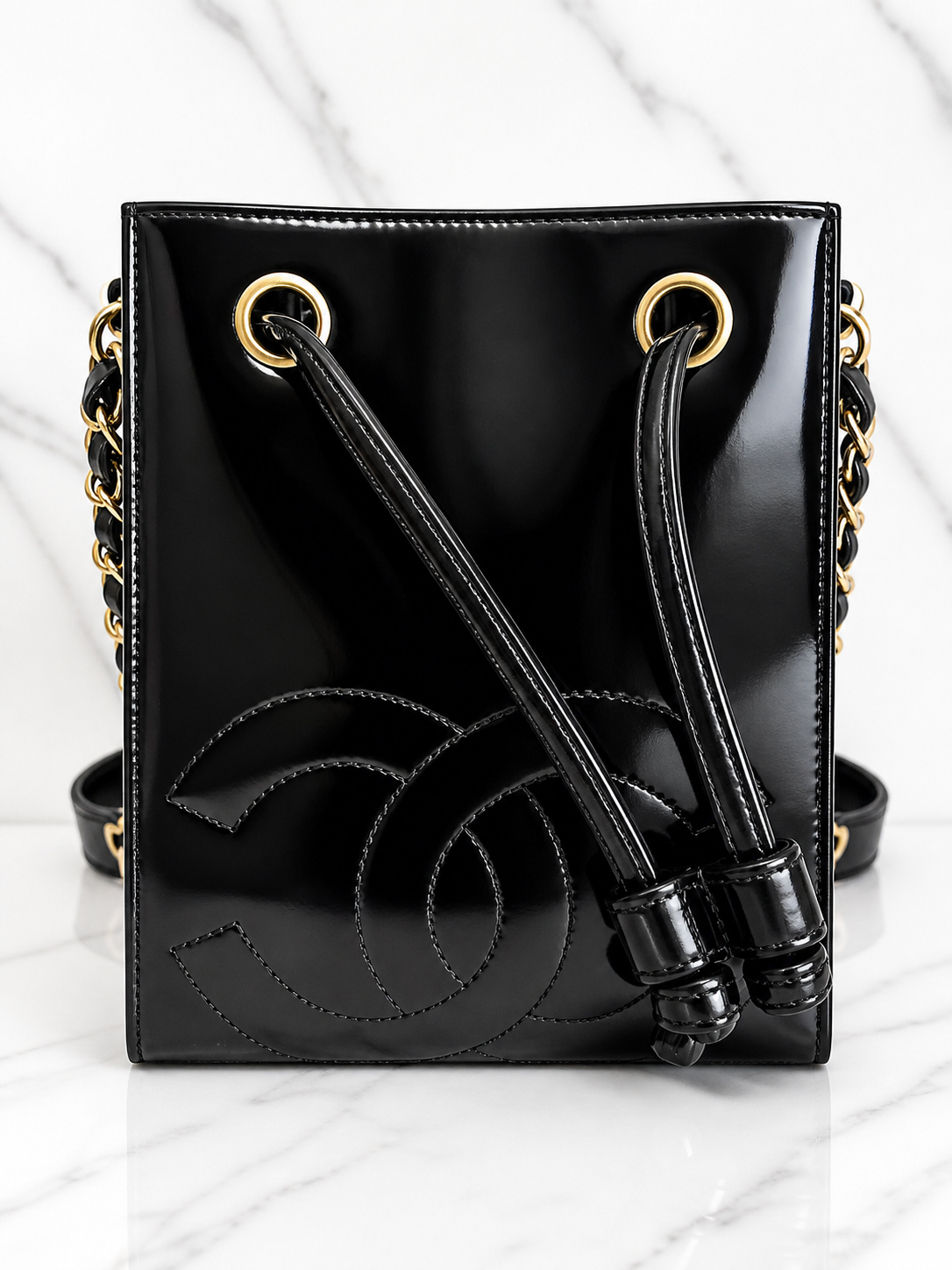 Chanel Black Patent Leather Bucket Bag