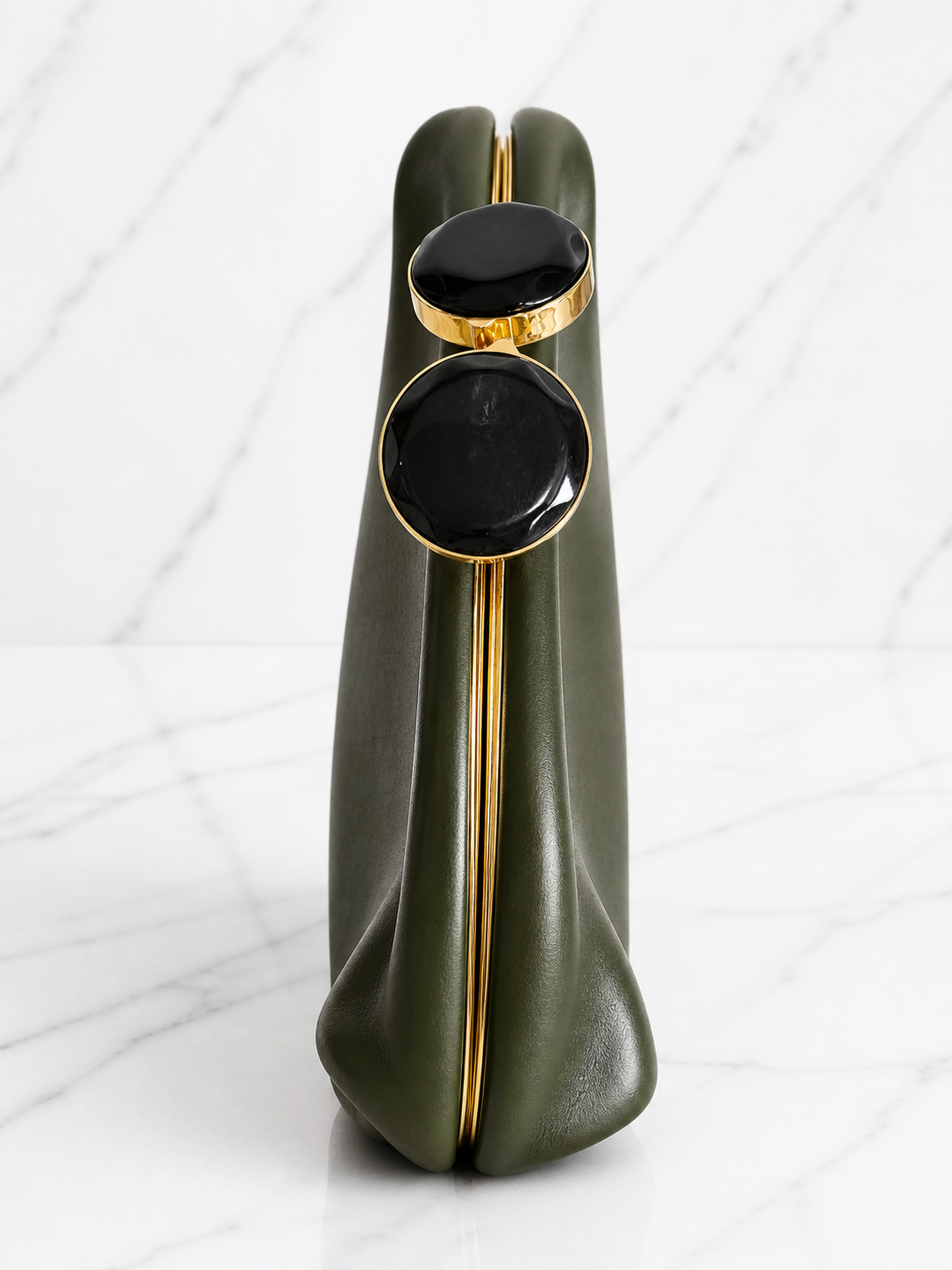 Marni Calfskin Kisslock Clutch — Dark Green