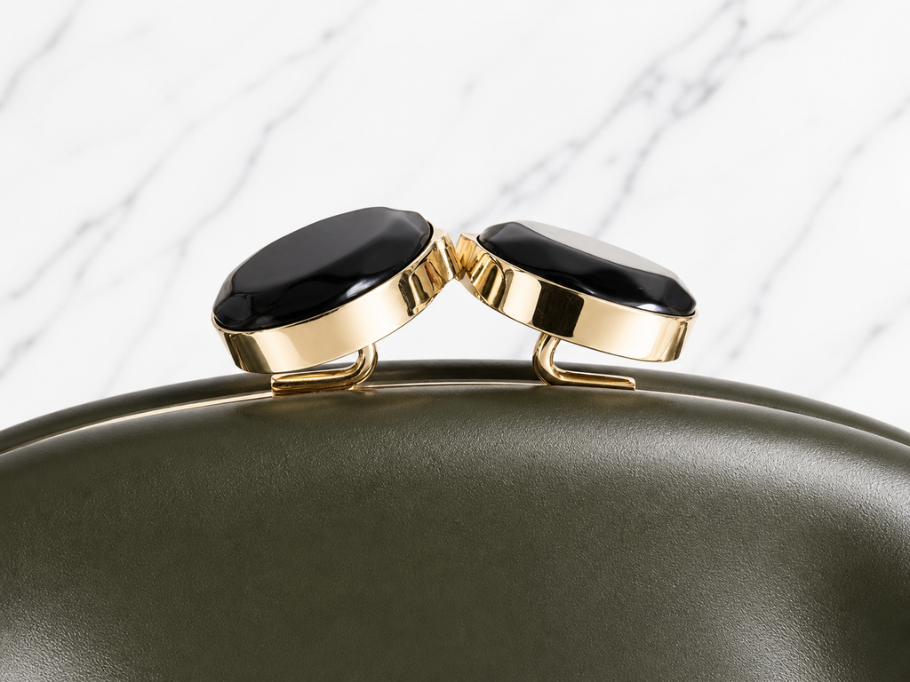 Marni Calfskin Kisslock Clutch — Dark Green