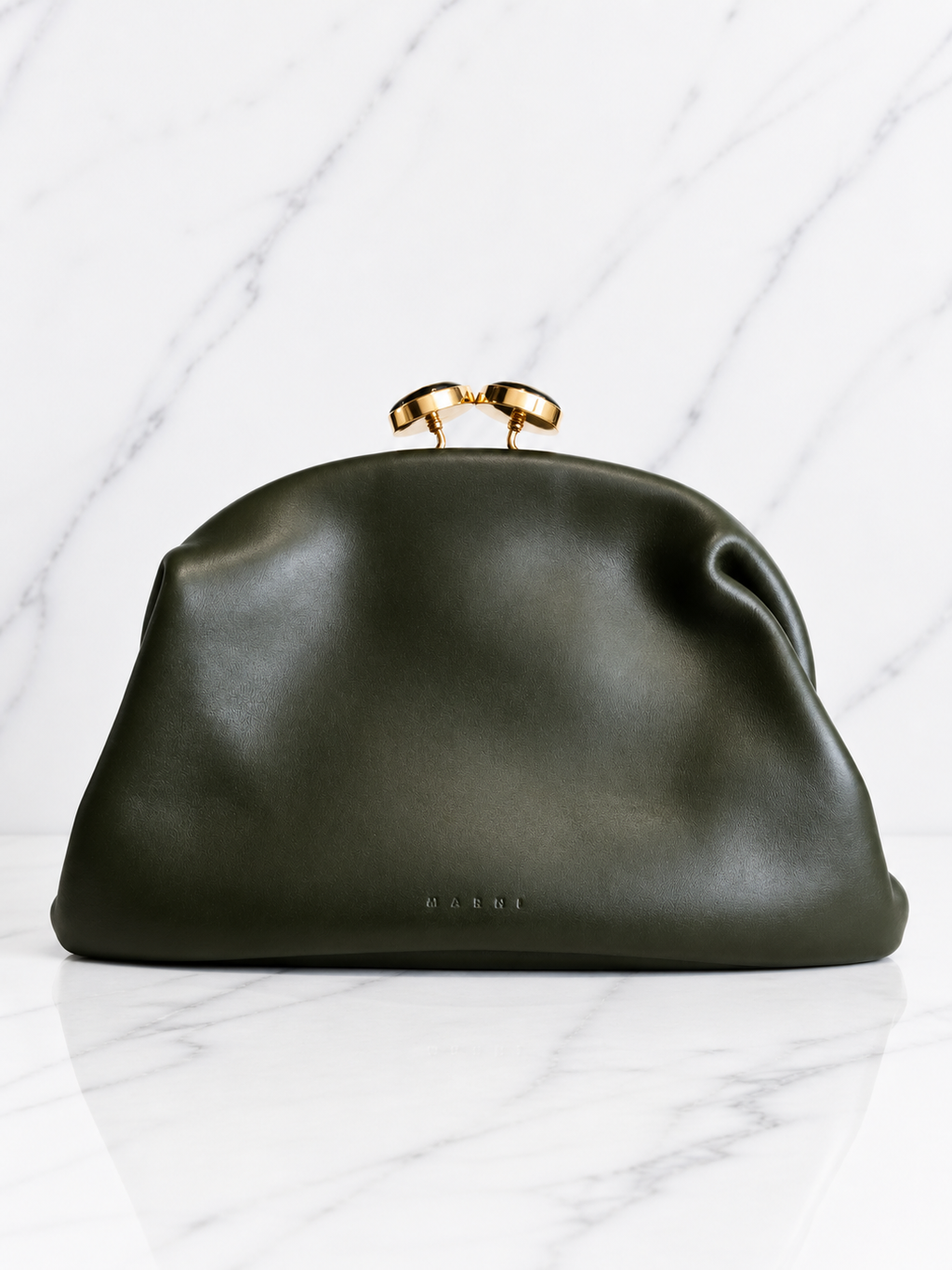Marni Calfskin Kisslock Clutch — Dark Green
