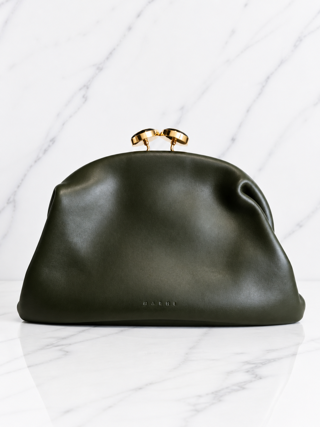 Marni Calfskin Kisslock Clutch — Dark Green