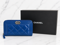 Chanel Quilted Boy Zip Around Wallet — Blue Patent Leather