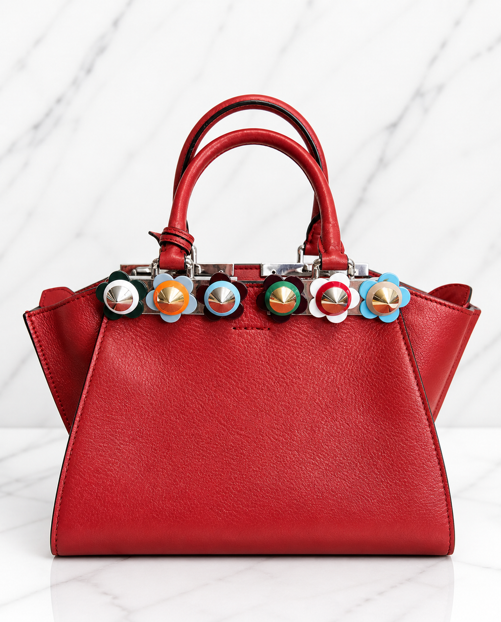 Fendi 3Jours Mini Floral Stud Tote — Red