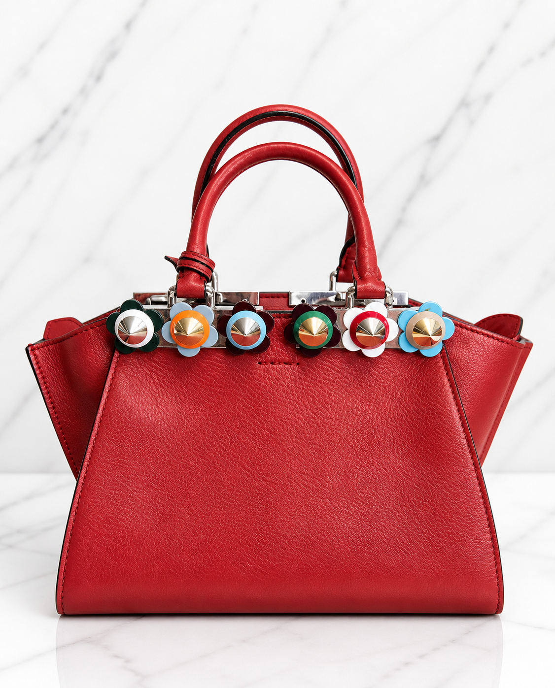 Fendi 3Jours Mini Floral Stud Tote — Red