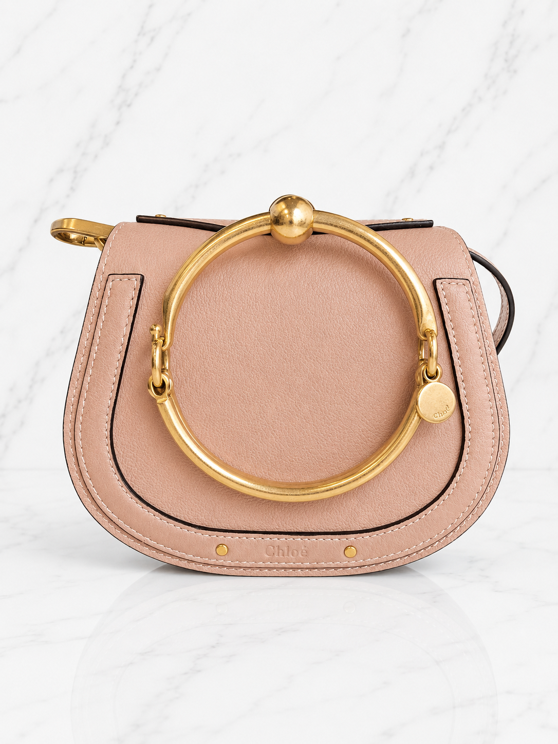 Chloé Small Nile Bracelet Bag Pink Leather Suede Gold Hardware