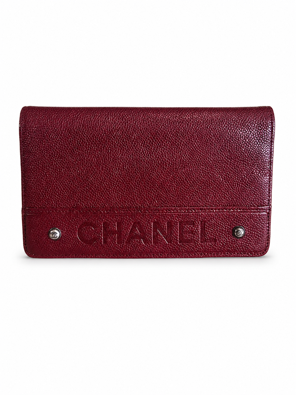 Chanel Continental Wallet — Red Caviar Leather / Embossed Chanel Lettering