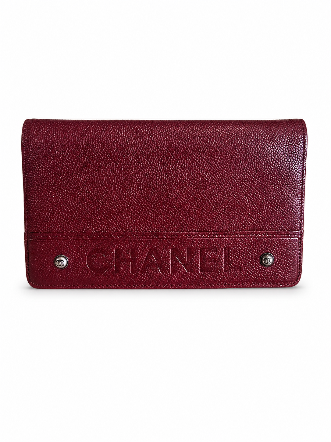 Chanel Continental Wallet — Red Caviar Leather / Embossed Chanel Lettering
