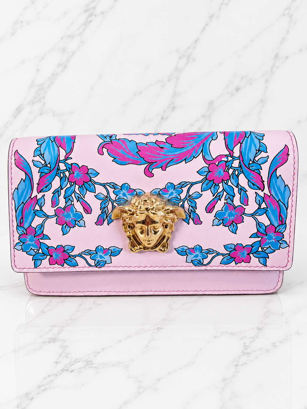 Versace Baroque Technicolor Shoulder Bag Pink Calfskin Gold Hardware