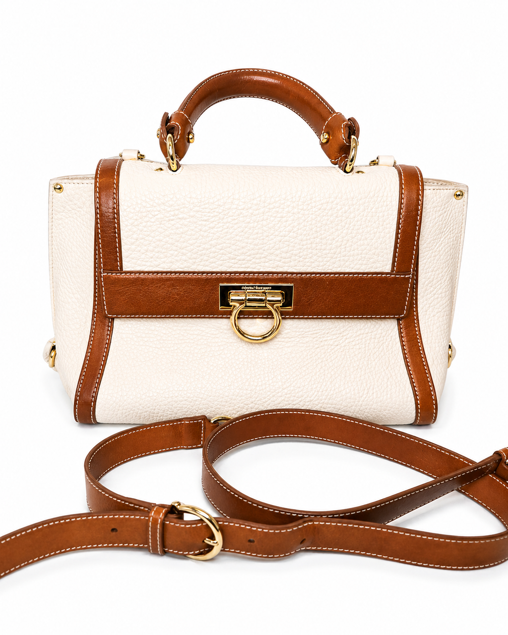 Salvatore Ferragamo Sofia Satchel in Cream and Brown