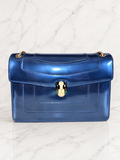 Bvlgari Serpenti Forever Medium Shoulder Bag Metallic Blue Silver Hardware Chain Strap