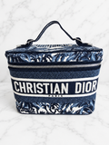 Christian Dior Travel Vanity Case Blue Oblique Embroidery Silver Hardware