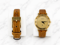 Gucci 3000M Vintage Watch Champagne Dial Roman Numeral Bezel Brown Lizard Strap