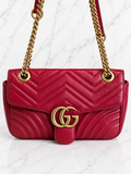 Gucci GG Marmont Medium Matelassé Leather Flap Bag Red Gold Hardware