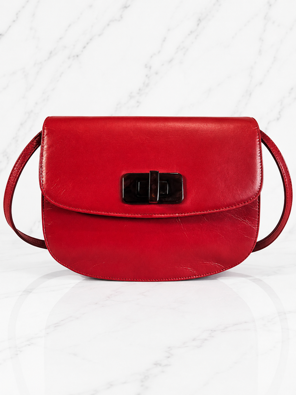 Prada Madras Pochette Red Leather Shoulder Bag Gold Hardware
