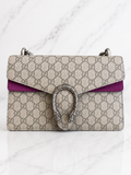 Gucci GG Supreme Small Dionysus Shoulder Bag — Beige Canvas & Purple Suede