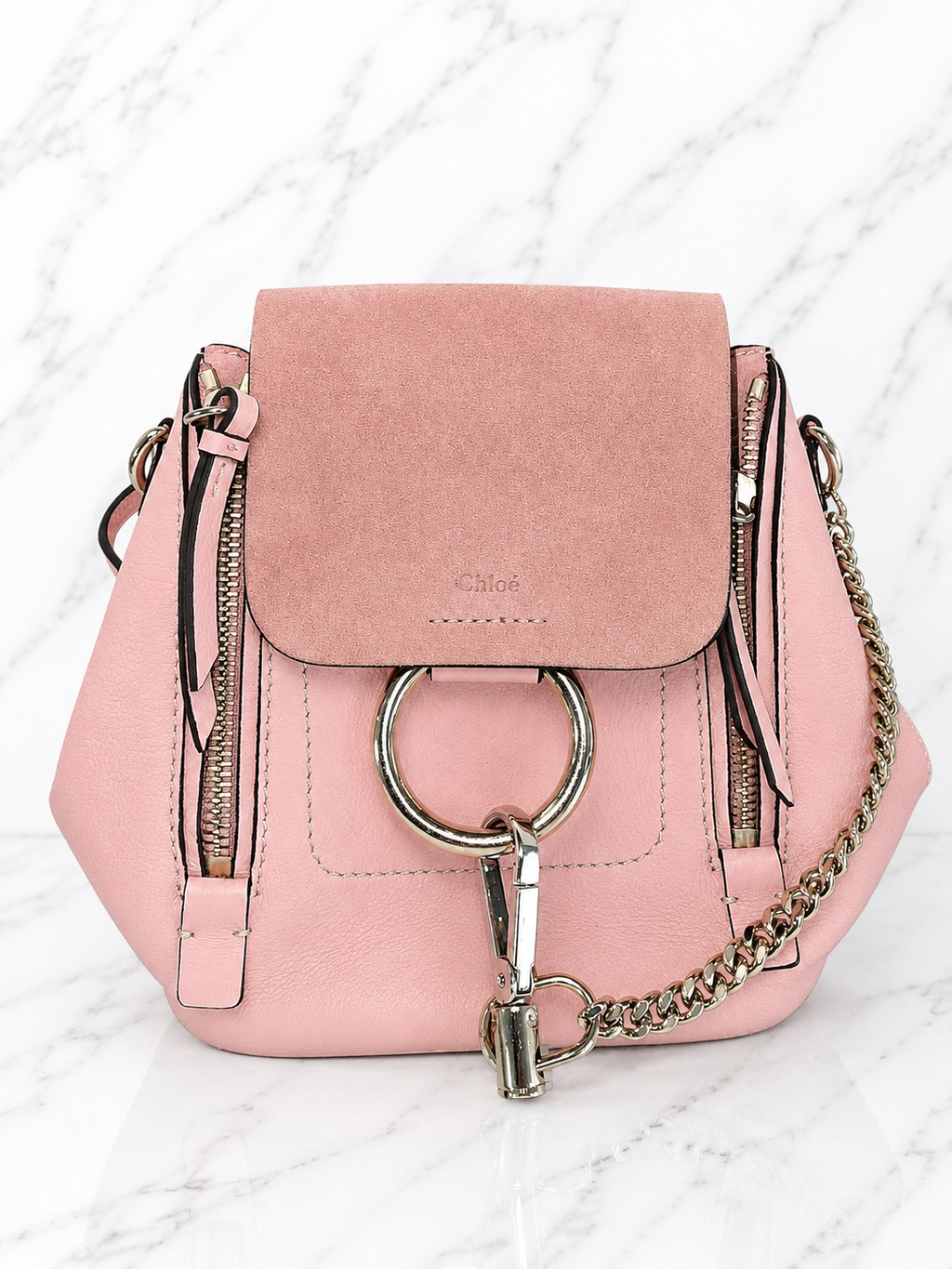 Chloé Mini Faye Backpack Washed Pink Leather