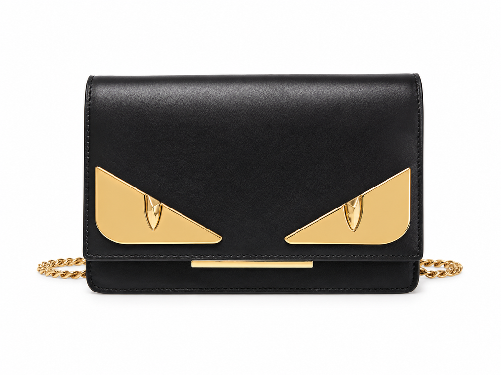 Fendi Eye Monster Tube Wallet on Chain Black Gold Hardware