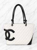 Chanel White Quilted Lambskin Tote Black CC Silver Hardware Hot Pink Interior