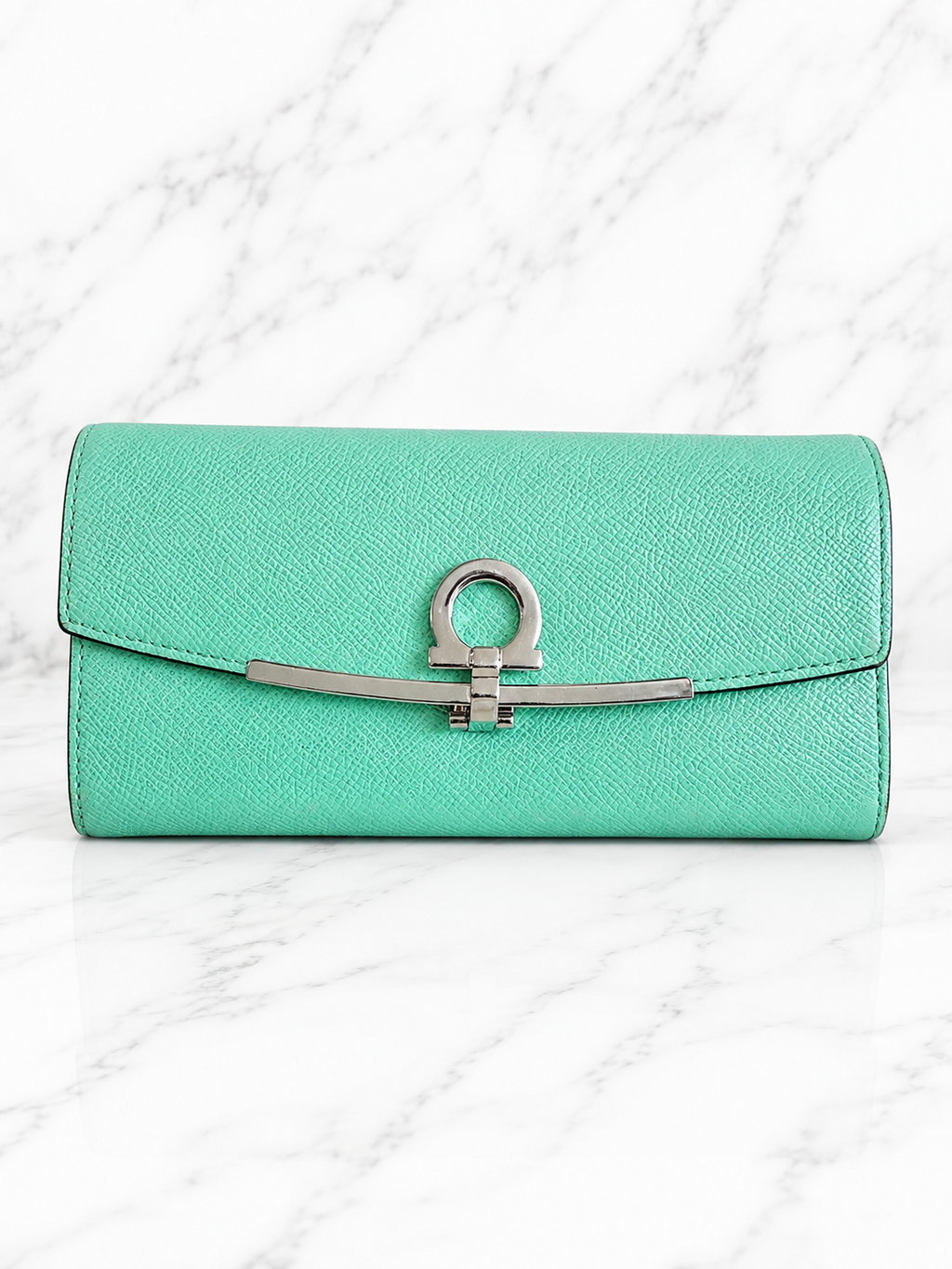 Salvatore Ferragamo Gancini Long Wallet — Light Green