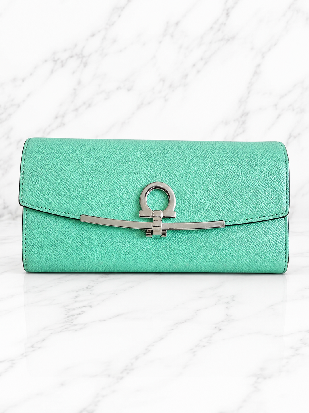 Salvatore Ferragamo Gancini Long Wallet — Light Green