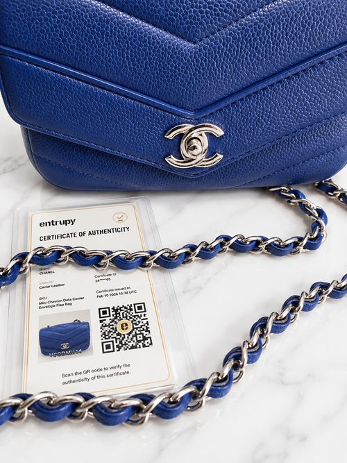 Chanel Classic Mini Flap Bag — Blue Chevron Quilted Lambskin