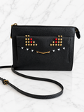 Fendi Monster Crossbody Bag Black Leather Gold Eyes Studs