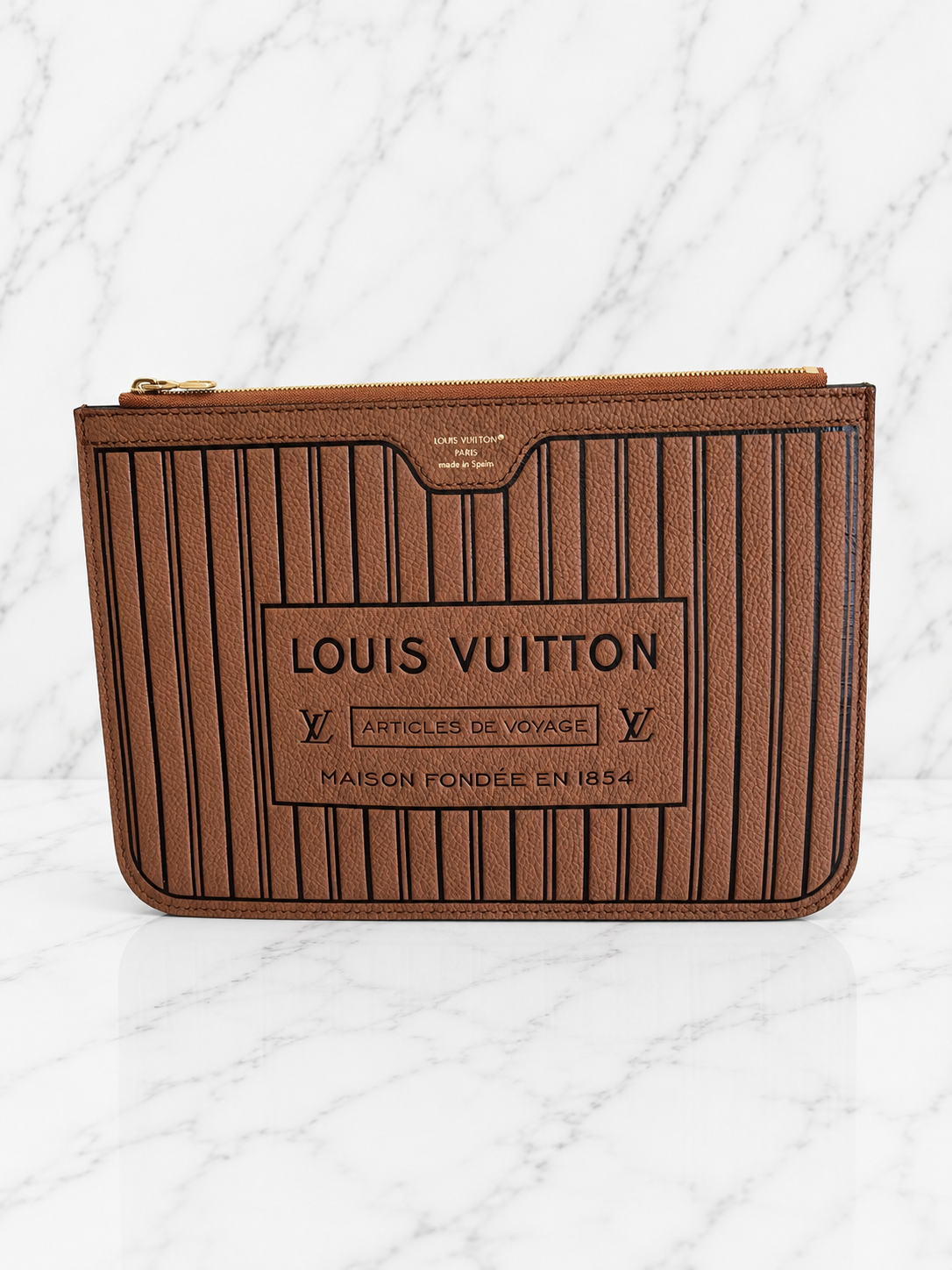 Louis Vuitton Neverfull Inside Out MM Pouch Tan Calfskin