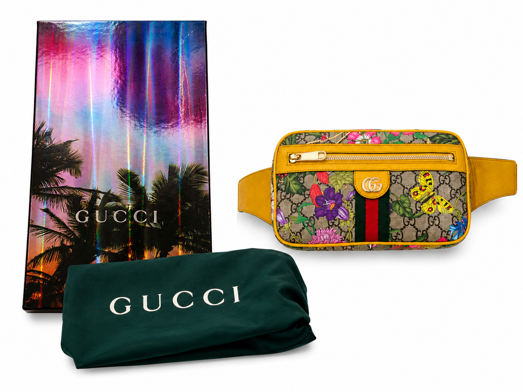 Gucci Floral GG Canvas Belt Bag Yellow Trim