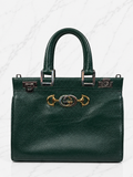 Gucci Zumi Top Handle Bag Green Grained Calfskin Leather Gold Silver Hardware