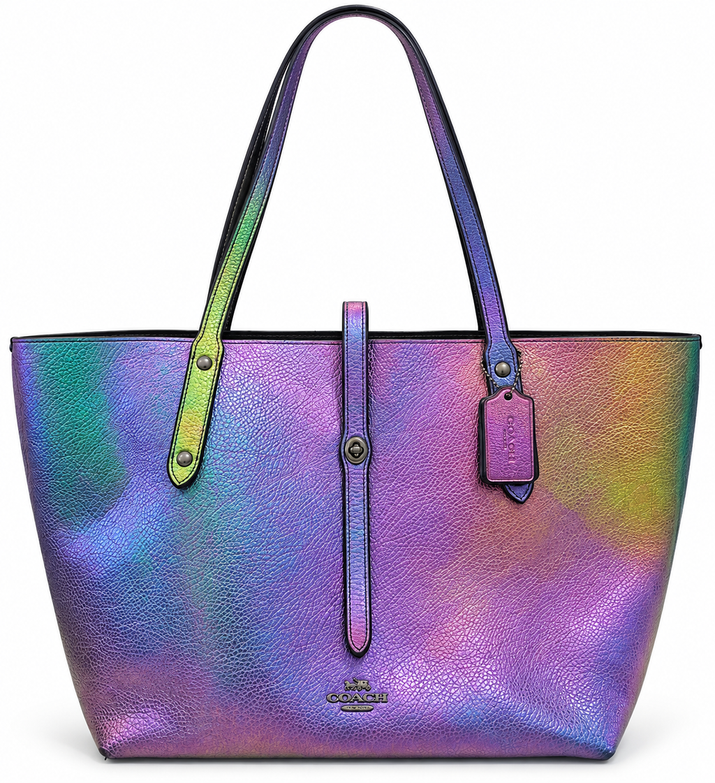 Coach Market Tote – Iridescent Holographic Oil-Slick Leather