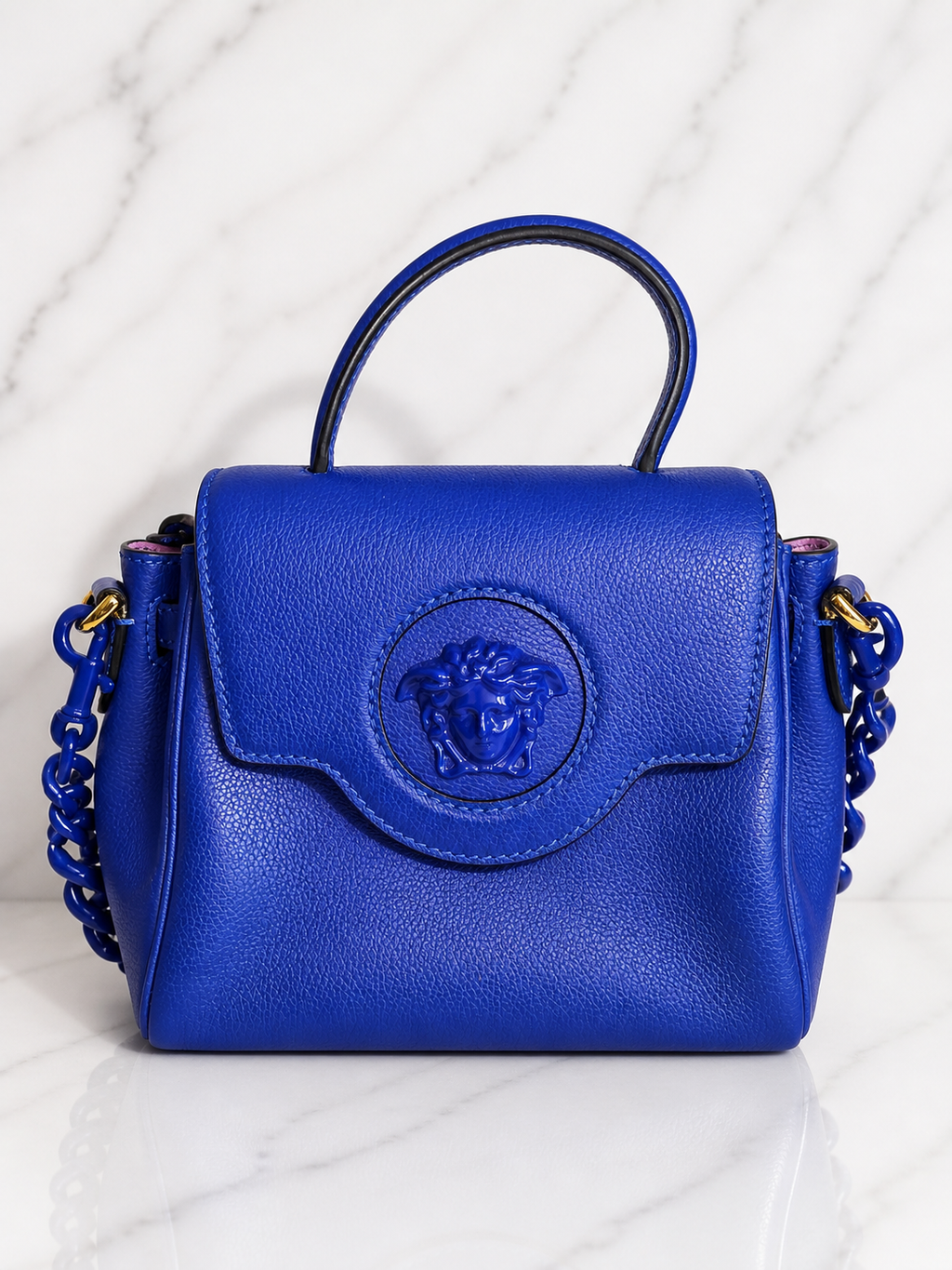 Versace Medusa Leather Shoulder Bag in Blue
