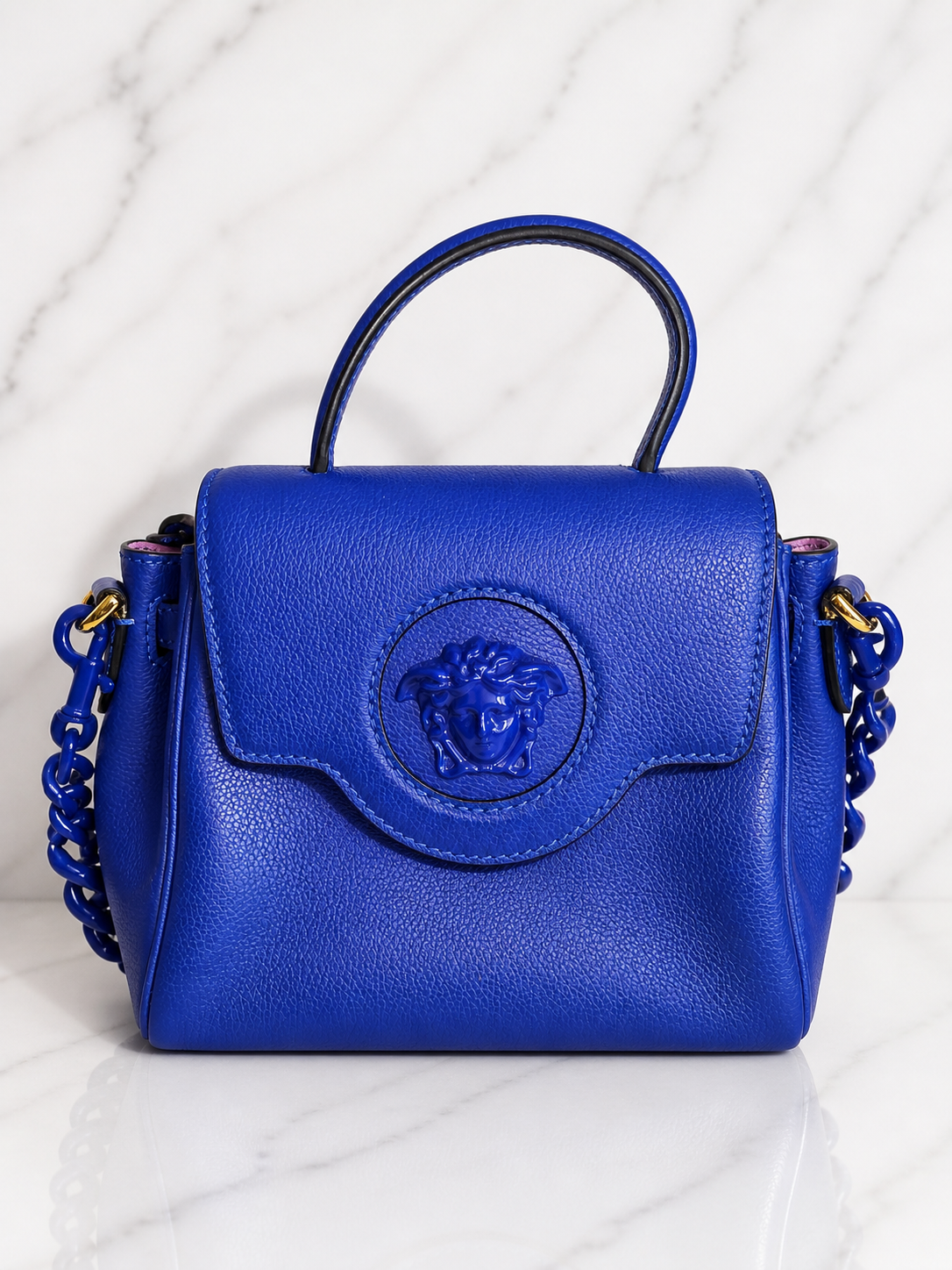 Versace Medusa Leather Shoulder Bag in Blue