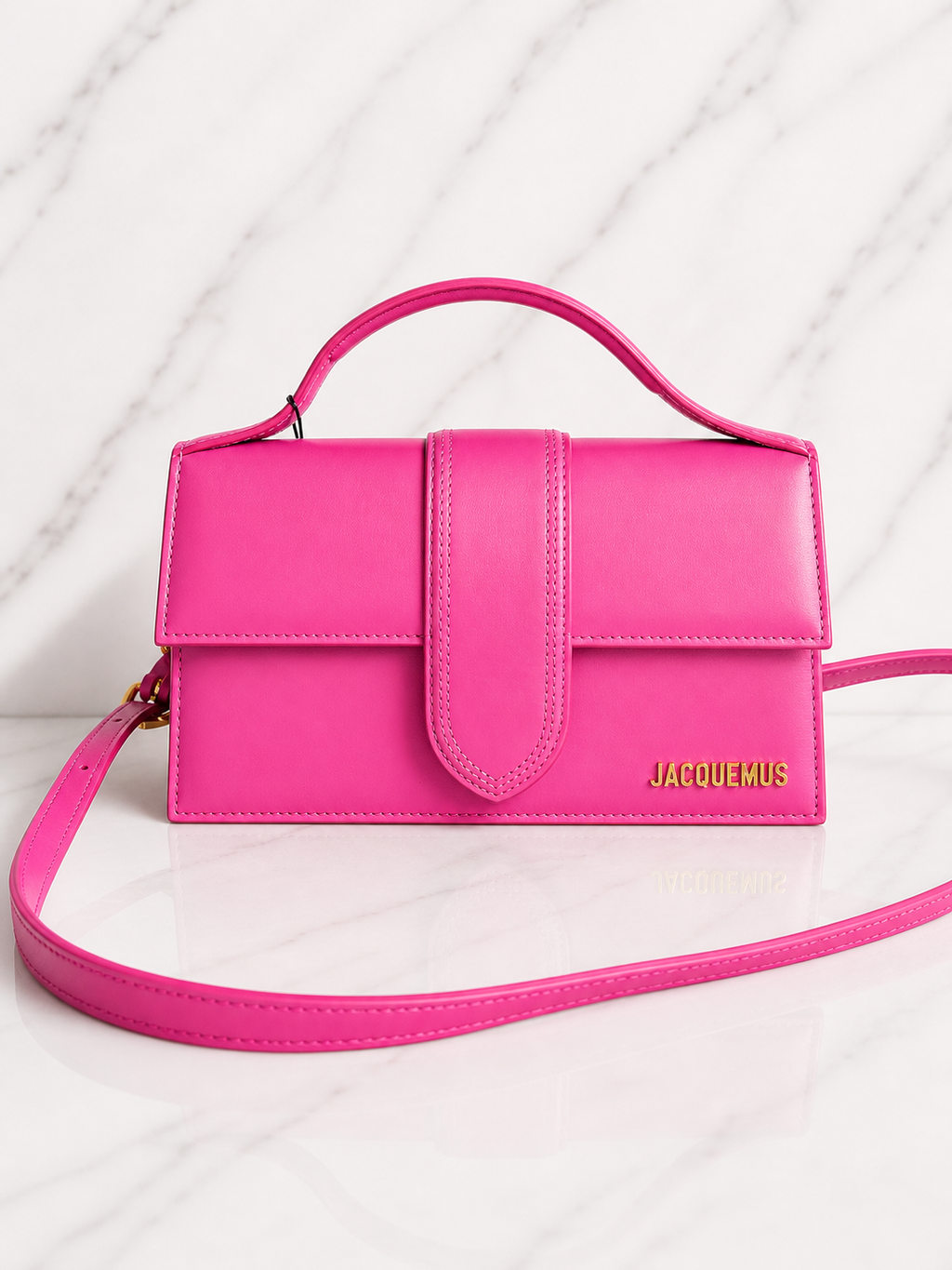 Jacquemus Le Grand Bambino Leather Shoulder Bag in Pink — New With Tags