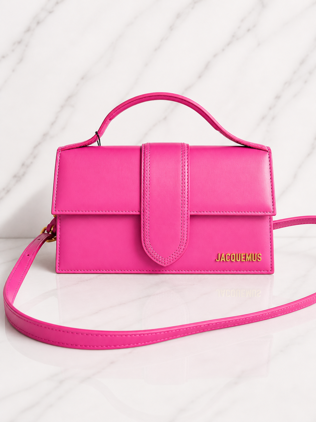 Jacquemus Le Grand Bambino Leather Shoulder Bag in Pink — New With Tags