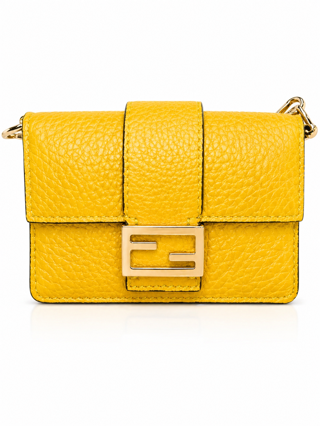 Fendi Micro Baguette Leather Wallet in Yellow