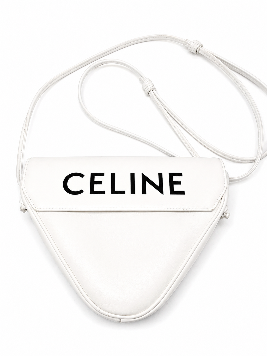 Celine Smooth Calfskin Logo Triangle Crossbody – White
