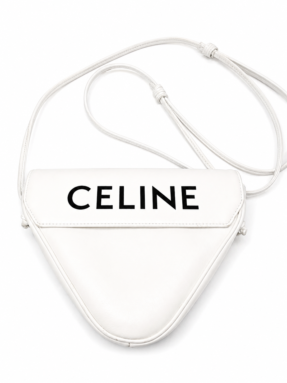 Celine Smooth Calfskin Logo Triangle Crossbody – White