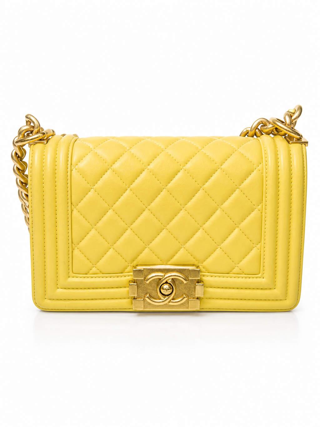 Chanel Boy Flap Bag Chevron Caviar Small in Yellow