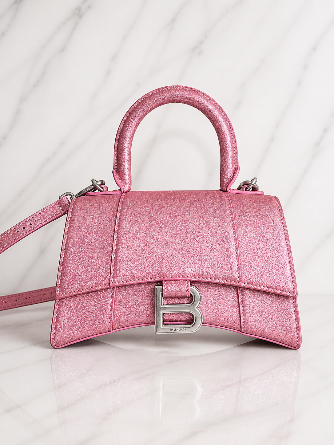 Balenciaga Hourglass Bag in Pink Glitter