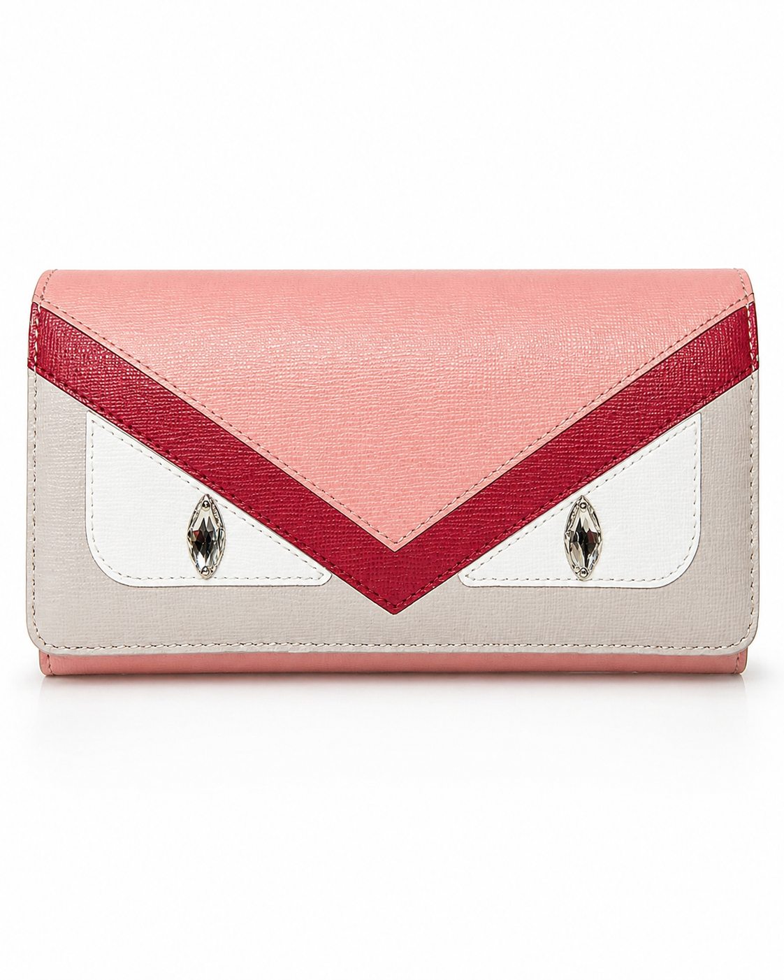 Fendi Leather Monster Wallet with Chain in Pink, Red and Grey