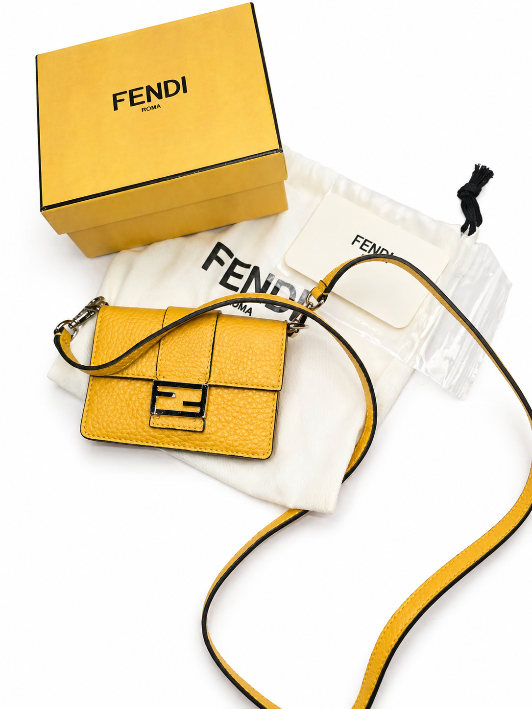 Fendi Micro Baguette Leather Wallet in Yellow