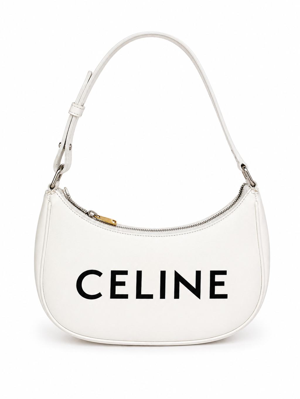 Celine Smooth Calfskin Ava Logo Shoulder Bag – White