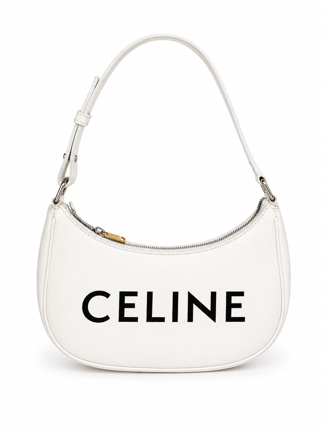 Celine Smooth Calfskin Ava Logo Shoulder Bag – White