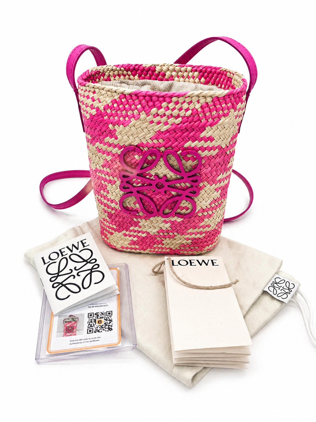 Loewe Raffia Anagram Bag – Pink Plaid